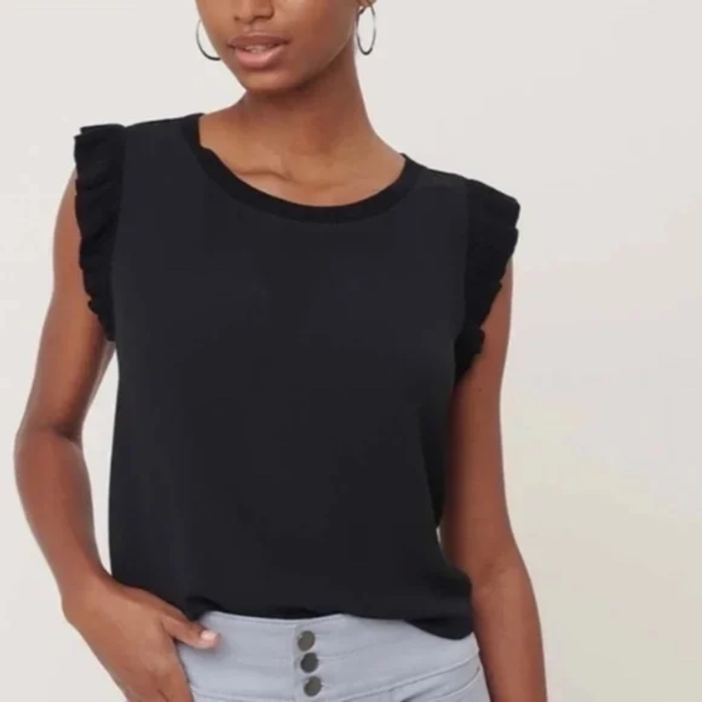 NWT LOFT Rib Trim Mixed Media Shell Top White - Picture 8 of 9